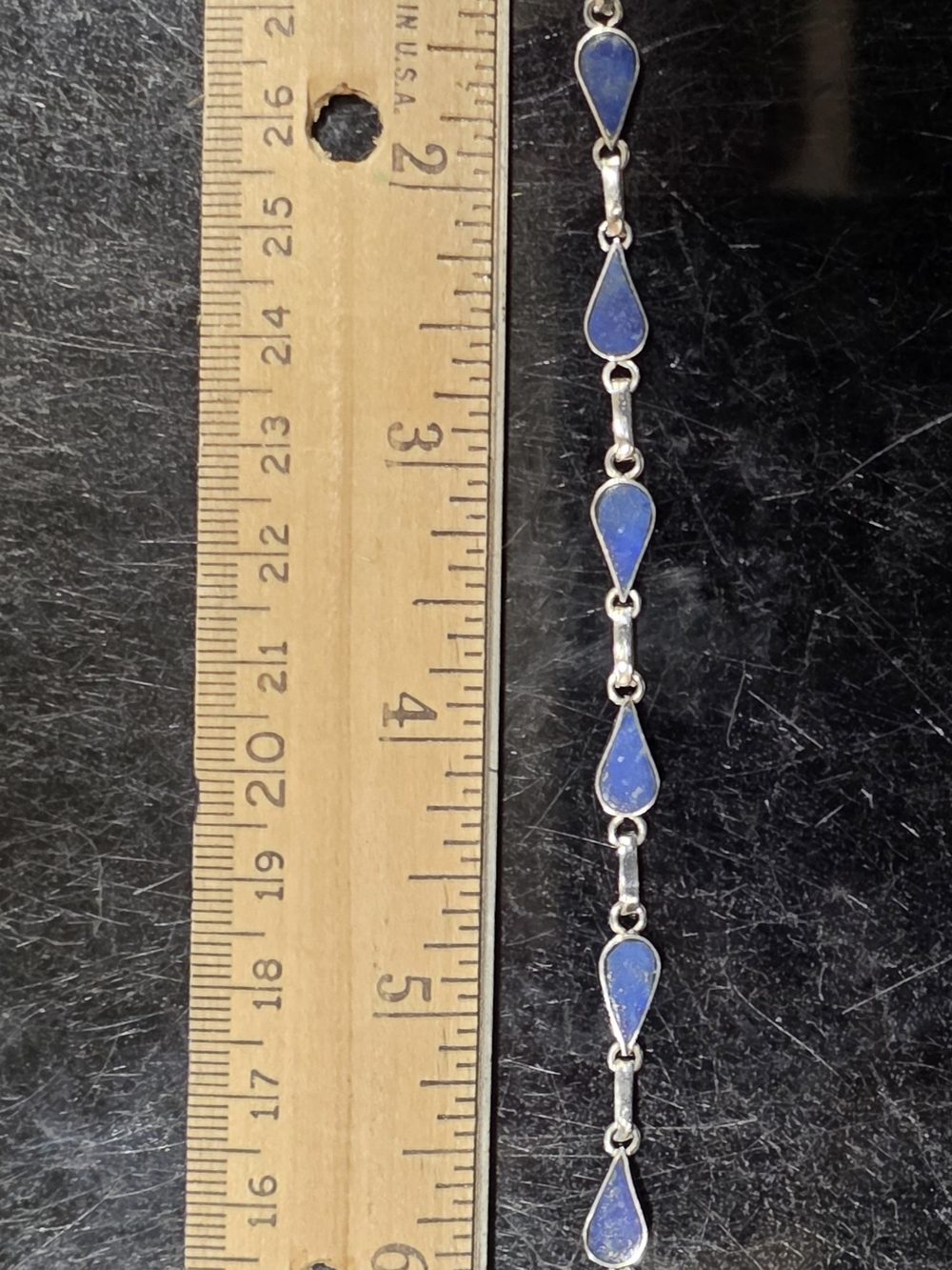 Vintage 950 Sterling Silver Inca Lapis Lazuli Bracelet